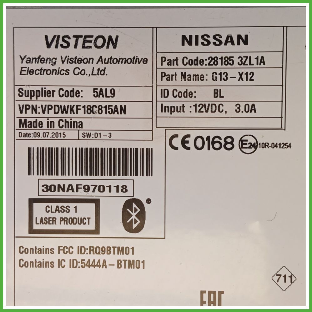 NISSAN PULSAR C13M 1.5 dCi Autoradio, Autoradio, Autoradio VISTEON VPDWKF18C815AN 281853ZL1A Original Utilisé