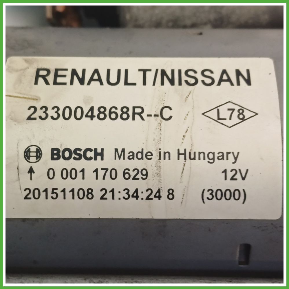 NISSAN PULSAR C13M 2014 1.5 dCi démarreur BOSCH 0001170629 2330000Q2C Original utilisé