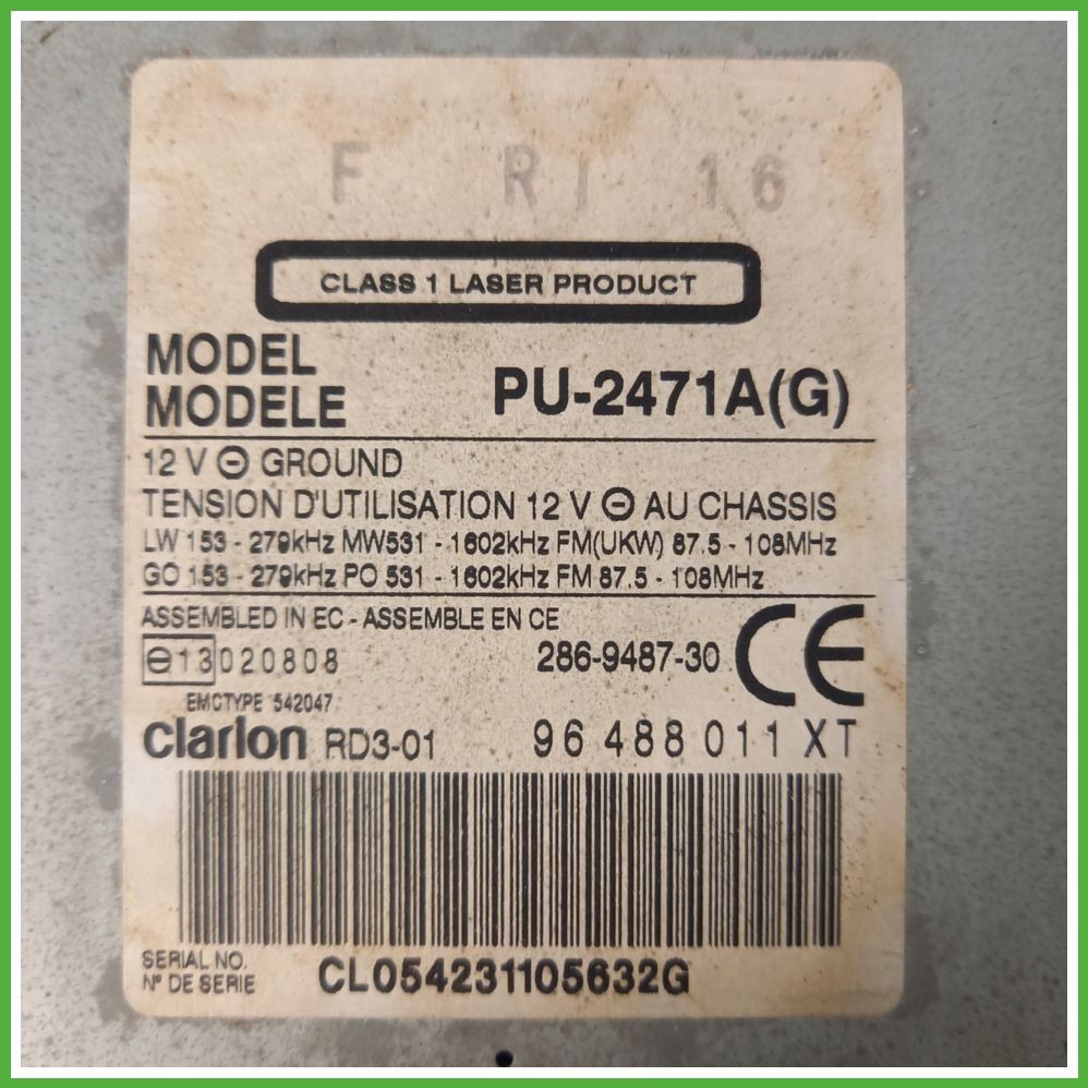 CITROEN C2 1.4 Autoradio, Stereo Auto, Car Stereo CLARION PU-2471AG 6564JV Originale Usato